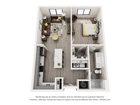 Floor plan for 1 bed, 1 bath, 918 sqft